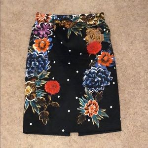 Anthropologie floral polka dot pencil skirt size 4